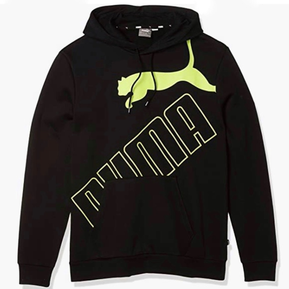 PUMA Mens Big Logo Fleece Hoodie Black Size Small - Picture 1 of 6
